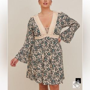 TORRID Mini Gauze Lace-Up Floral Print V-neck Skater Dress